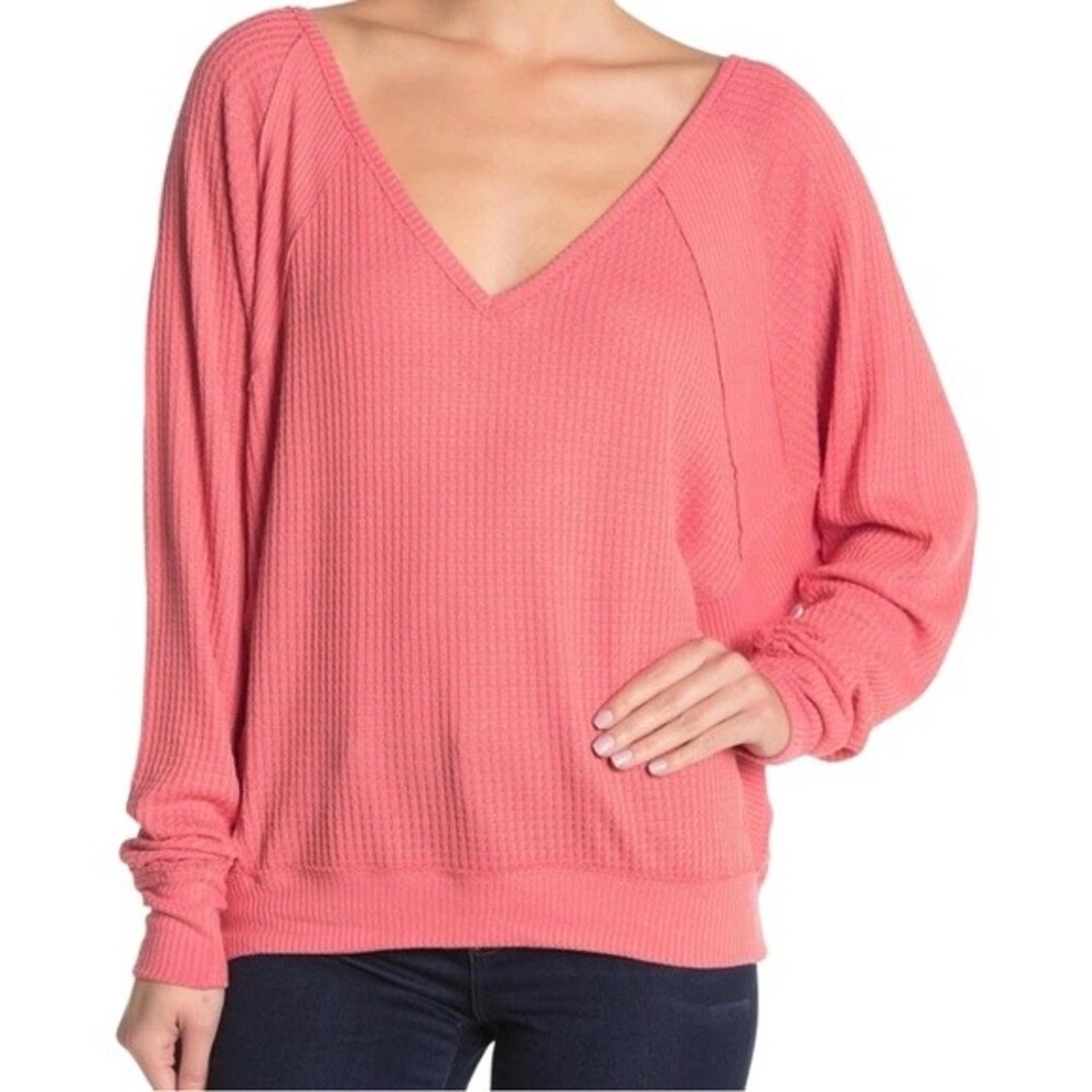 NWT Free People We The Free Santa Clara Slouchy Thermal Top Coral Size Large NEW